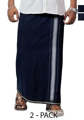 Navy Blue Cotton Selection Of 2 Cotton Dhotis For Men