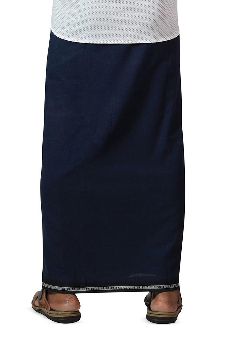 Navy Blue Cotton Selection Of 2 Cotton Dhotis For Men - Indya