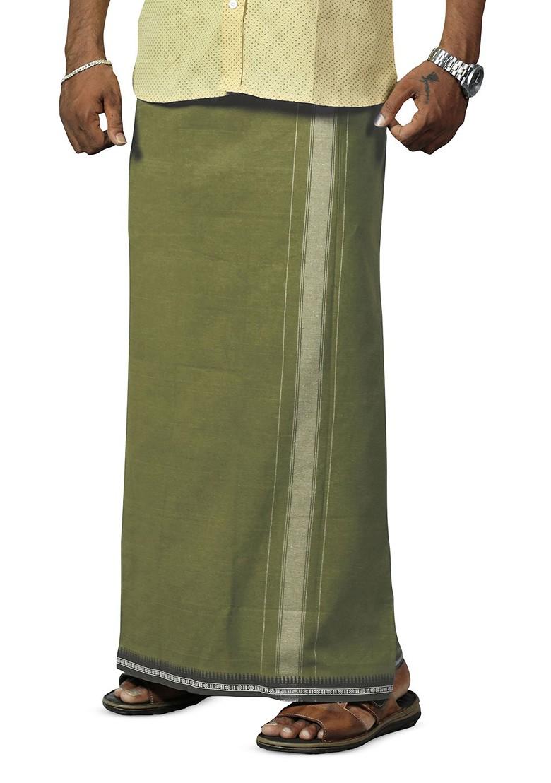 Green Cotton Selection Of 5 Cotton Thalapathi Border Dhotis For Men - Indya