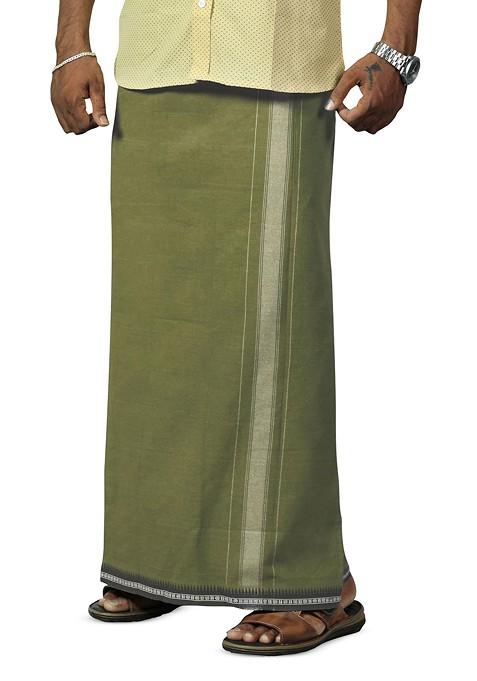 Green Cotton Selection Of 5 Cotton Thalapathi Border Dhotis For Men
