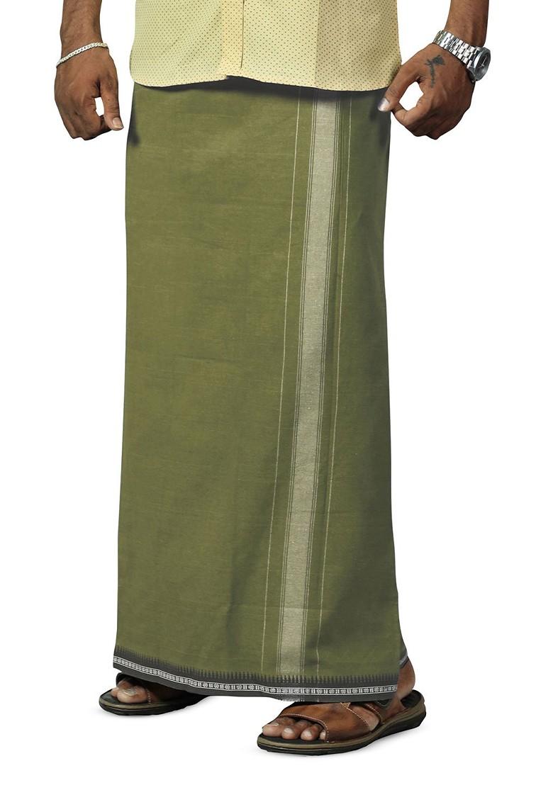 Green Cotton Pack Of 2 Kerala Style Thalapathi Border Cotton Dhotis For Men - Indya
