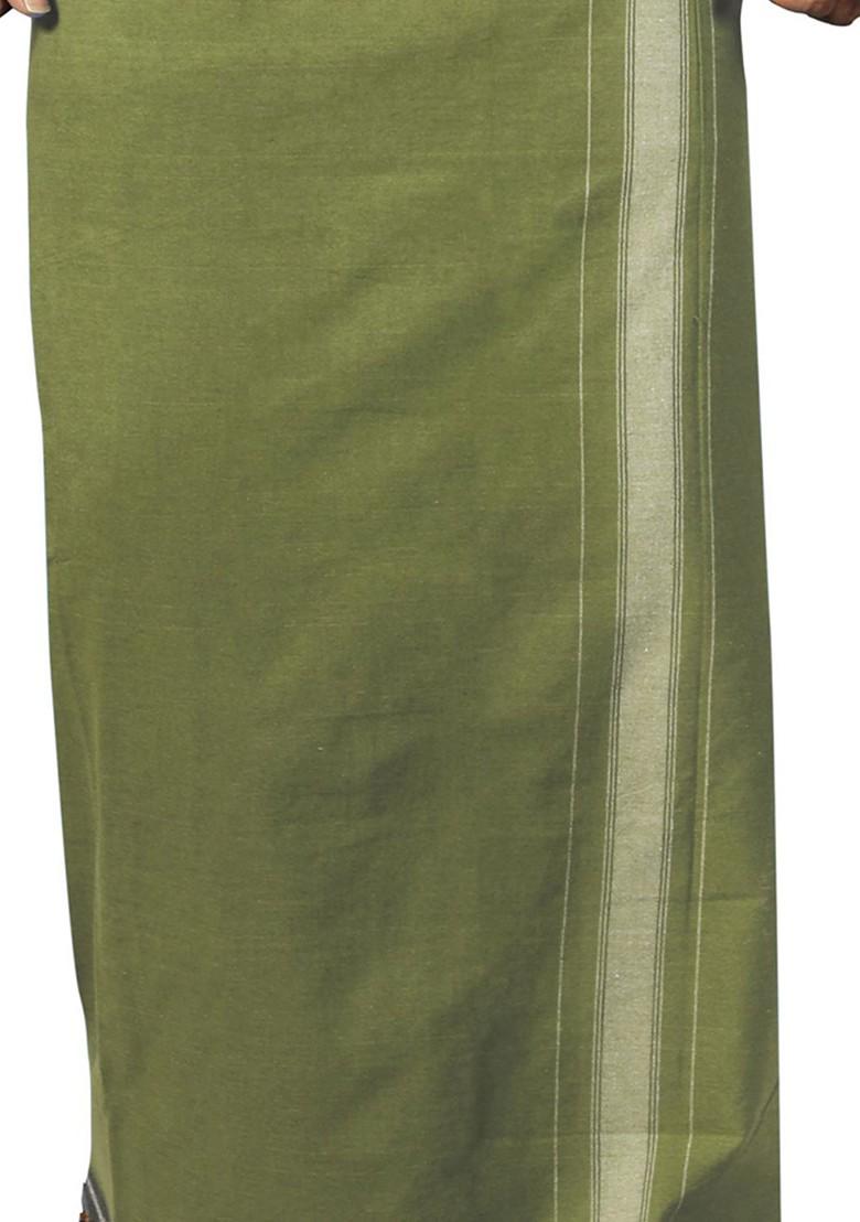 Green Cotton Pack Of 2 Kerala Style Thalapathi Border Cotton Dhotis For Men - Indya
