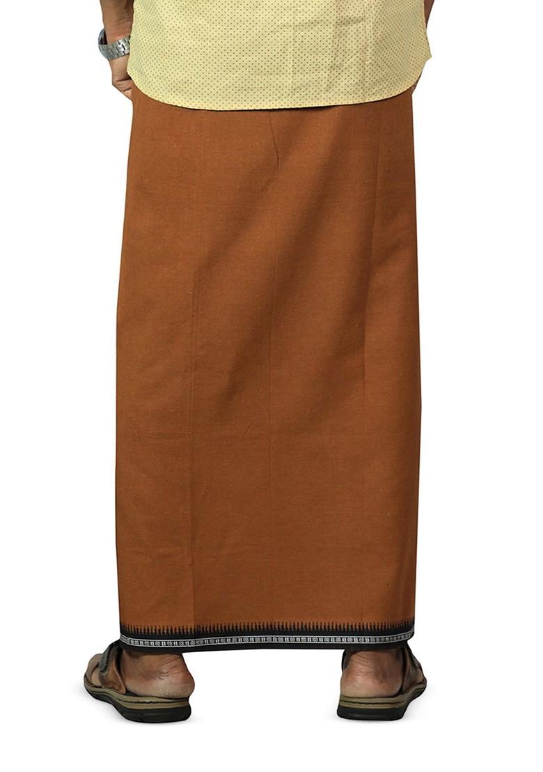 Brown Cotton Pack Of 2 Solid Cotton Dhotis For Men - Indya
