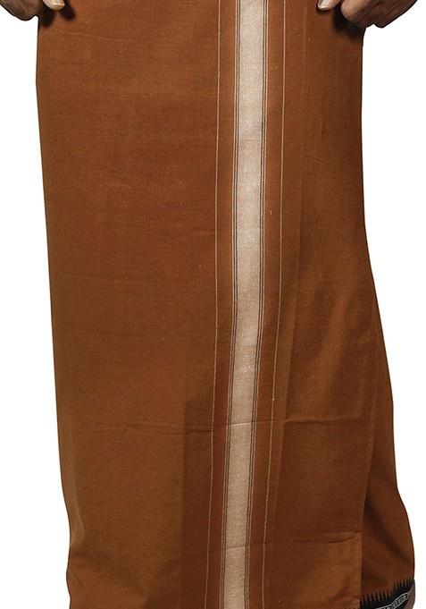 Brown Cotton Pack Of 2 Solid Cotton Dhotis For Men