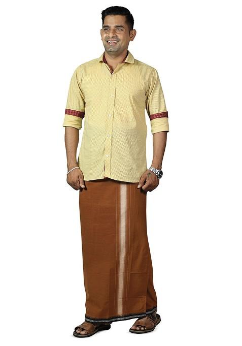 Brown Cotton Pack Of 2 Solid Cotton Dhotis For Men
