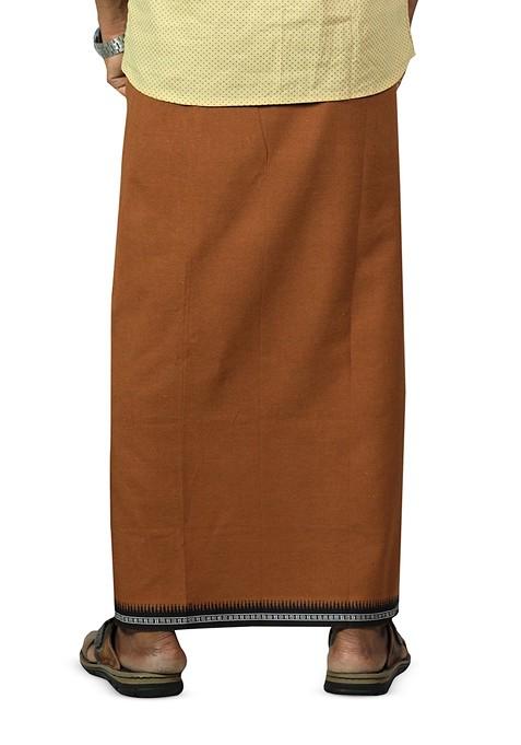 Brown Cotton Pack Of 2 Solid Cotton Dhotis For Men