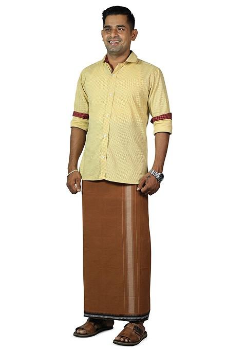 Brown Cotton Pack Of 2 Solid Cotton Dhotis For Men