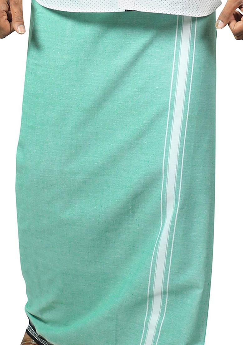 Green Cotton Selection Of 5 Cotton Thalapathi Border Dhotis For Men - Indya
