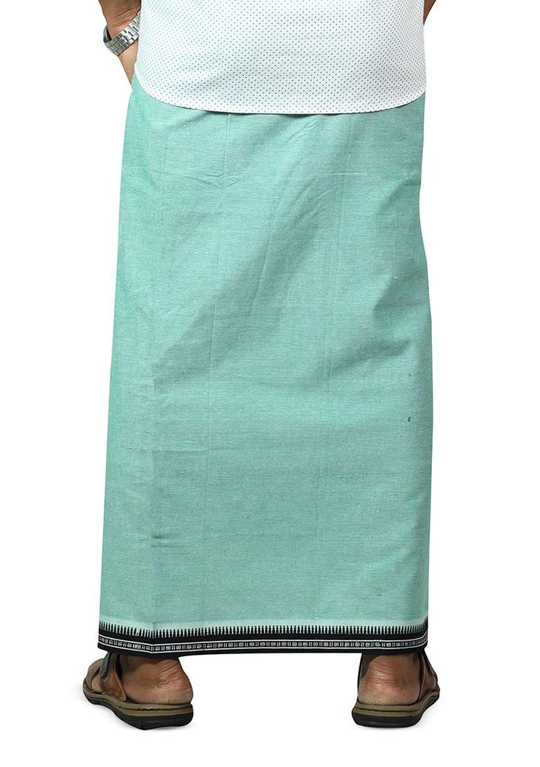 Green Cotton Selection Of 5 Cotton Thalapathi Border Dhotis For Men