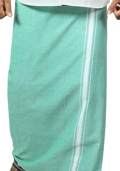 Green Cotton Selection Of 5 Cotton Thalapathi Border Dhotis For Men