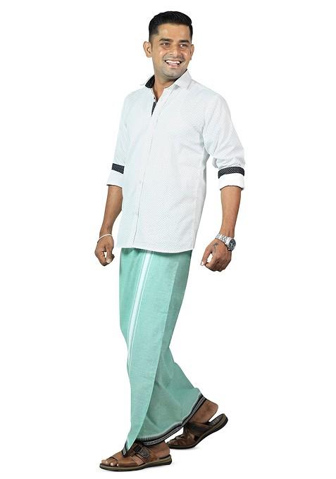 Green Cotton Selection Of 5 Cotton Thalapathi Border Dhotis For Men