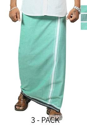 Green Cotton Selection Of 3 Kerala Style Thalapathi Pure Cotton Dhotis For Men