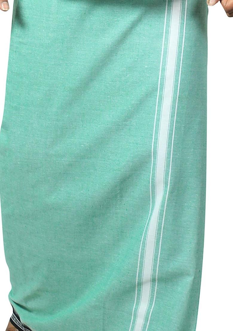 Green Cotton Selection Of 3 Kerala Style Thalapathi Pure Cotton Dhotis For Men