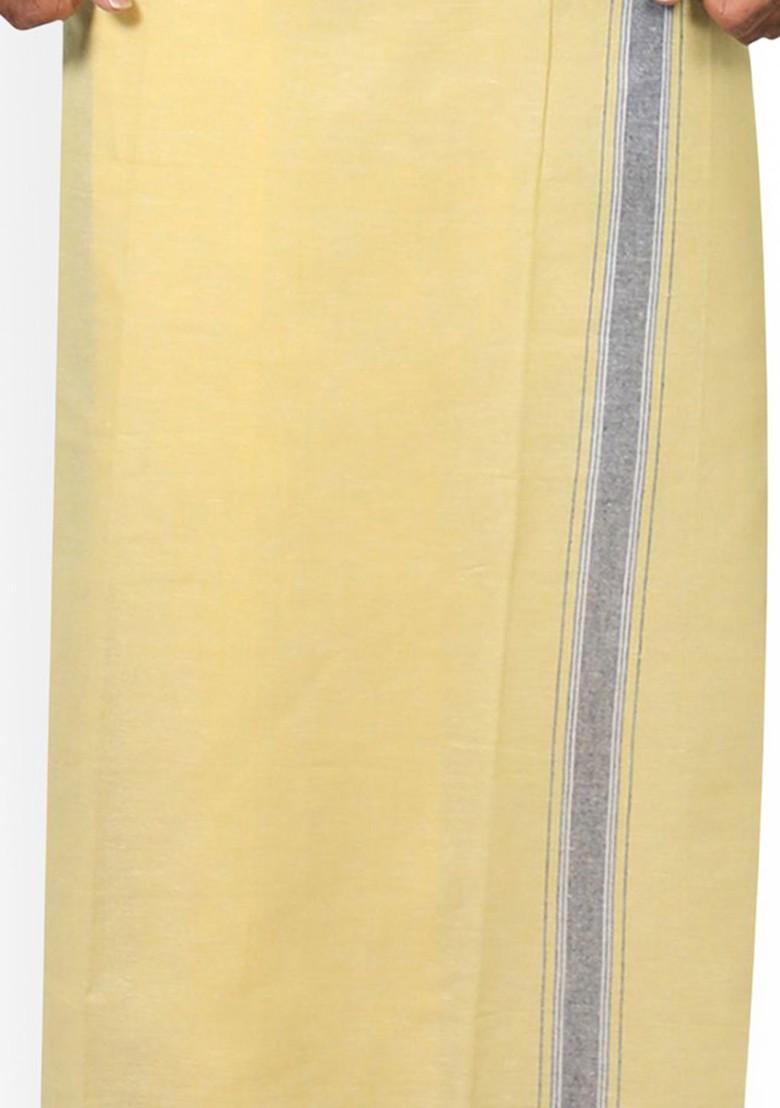 Yellow Cotton Selection Of 5 Kerala Style Thalapathi Pure Cotton Dhotis For Men