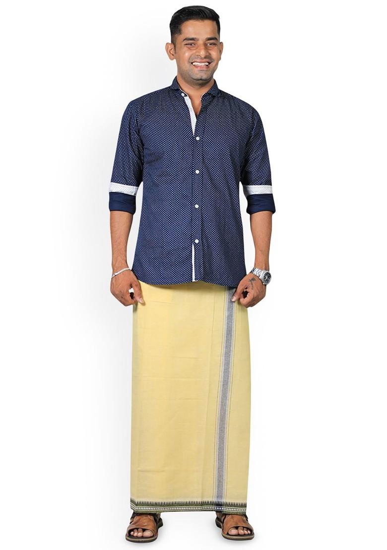 Yellow Cotton Selection Of 5 Kerala Style Thalapathi Pure Cotton Dhotis For Men