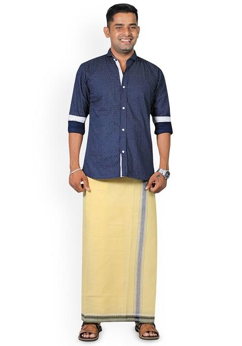 Yellow Cotton Selection Of 5 Kerala Style Thalapathi Pure Cotton Dhotis For Men