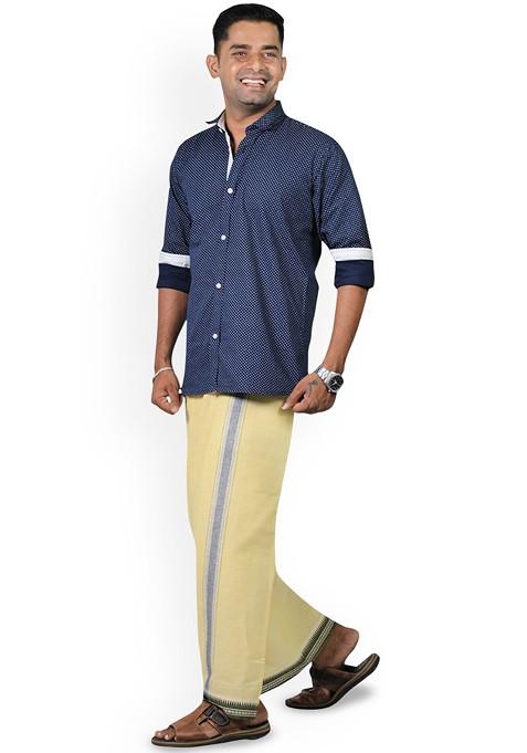 Yellow Cotton Selection Of 5 Kerala Style Thalapathi Pure Cotton Dhotis For Men