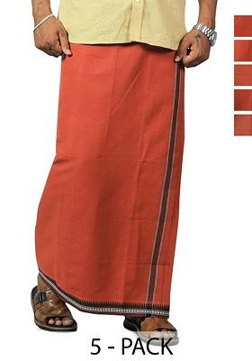 Orange Cotton Selection Of 5 Kerala Style Thalapathi Pure Cotton Dhotis For Men
