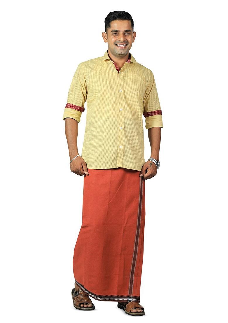 Orange Cotton Selection Of 5 Kerala Style Thalapathi Pure Cotton Dhotis For Men - Indya