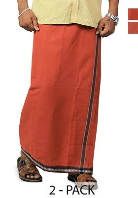 Orange Cotton Selection Of 2 Thalapathi Pure Cotton Dhotis For Men