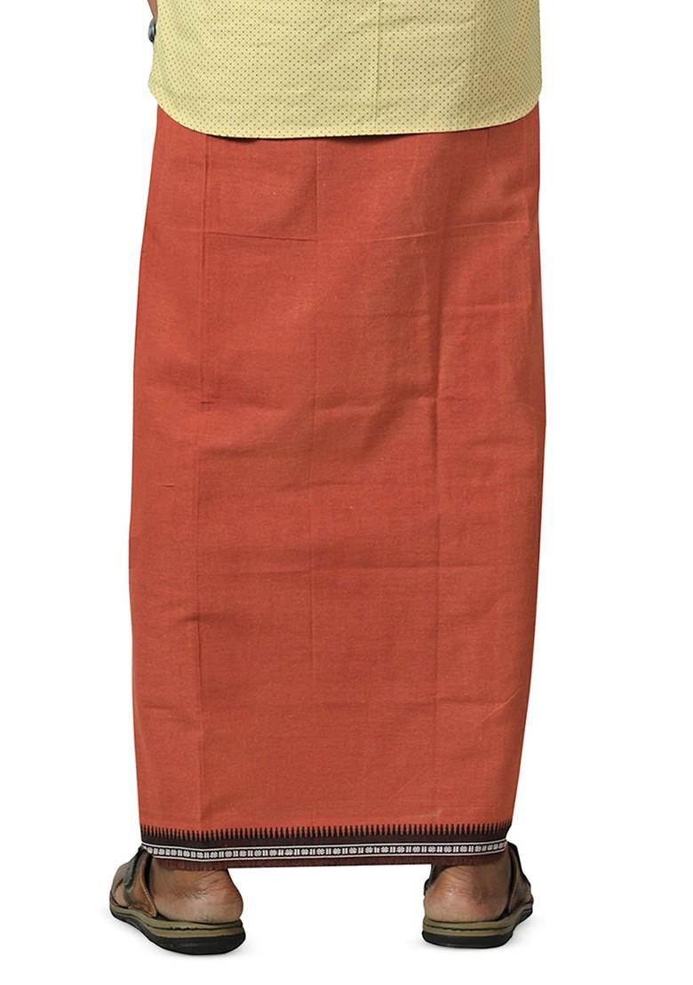 Orange Cotton Selection Of 2 Thalapathi Pure Cotton Dhotis For Men - Indya