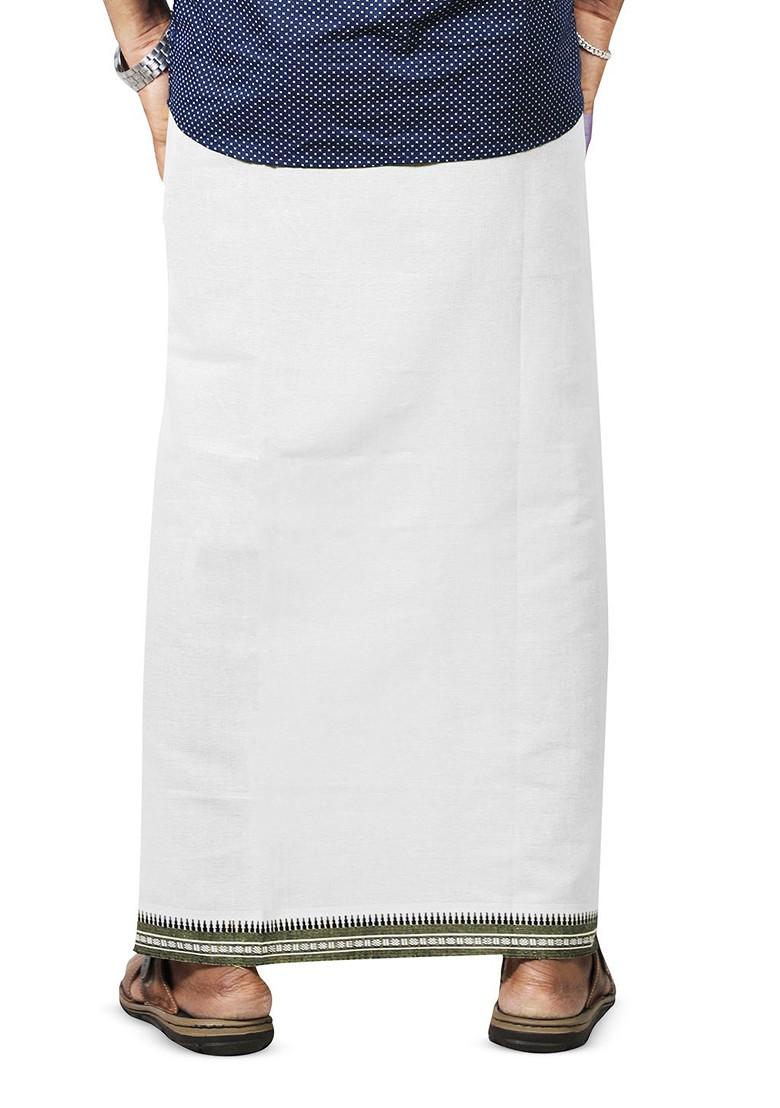 White Cotton Selection Of 5 Pure Cotton Dhotis For Men - Indya
