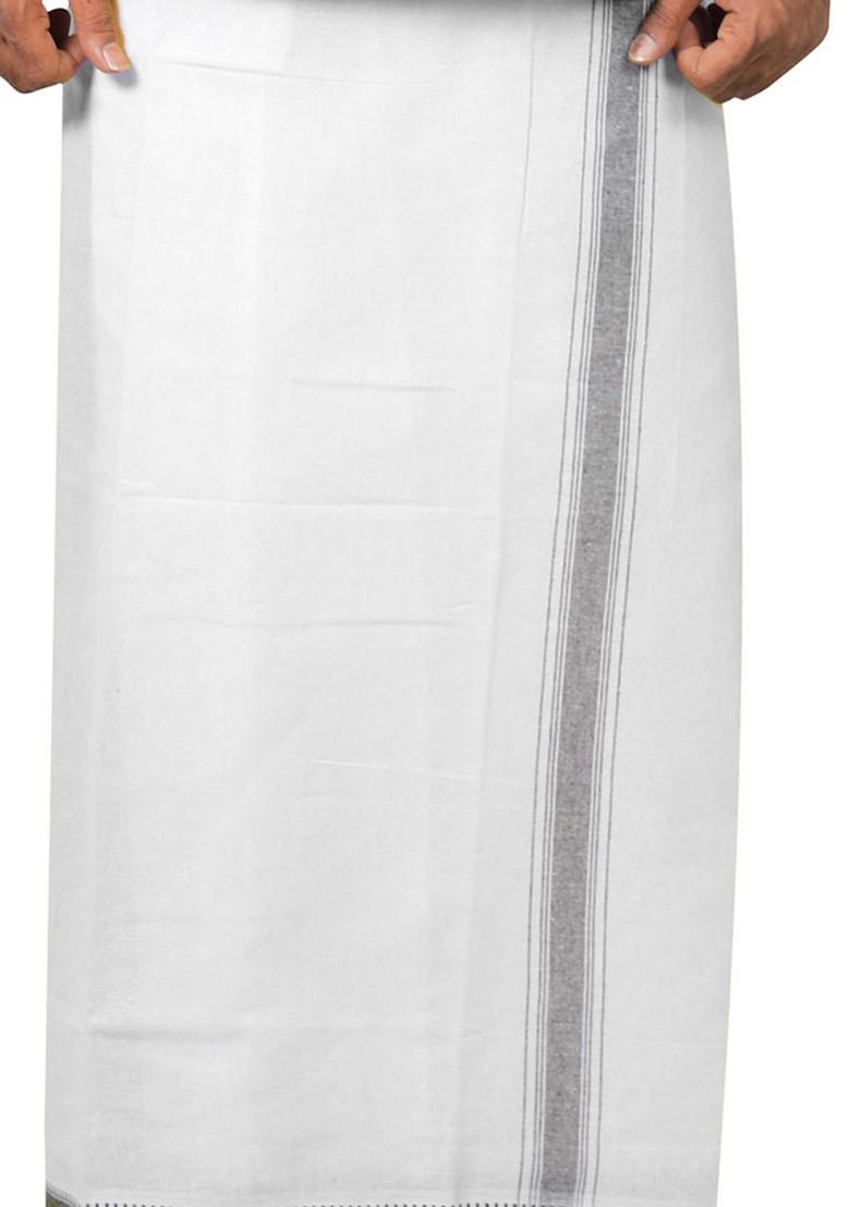 White Cotton Selection Of 3 Pure Cotton Dhotis For Men