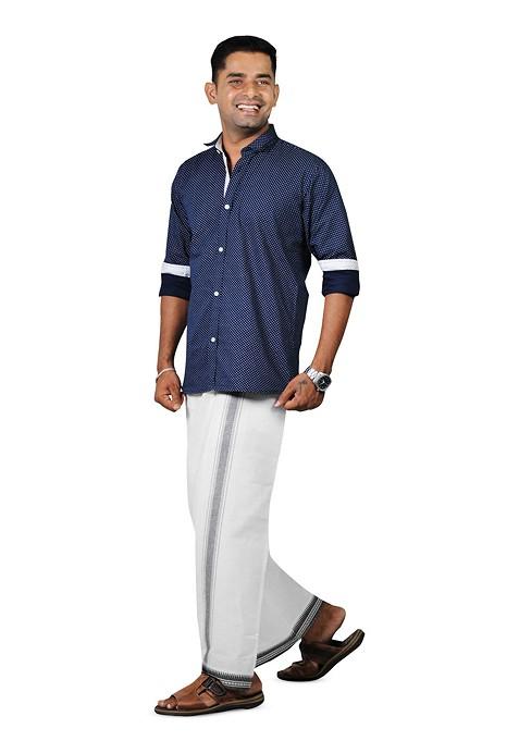 White Cotton Selection Of 3 Pure Cotton Dhotis For Men
