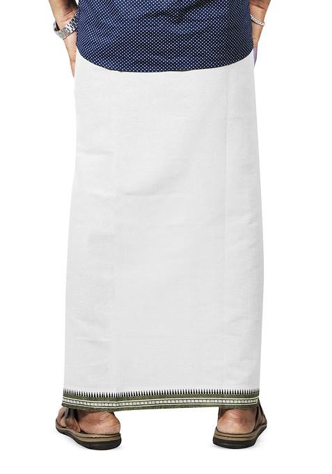 White Cotton Selection Of 3 Pure Cotton Dhotis For Men