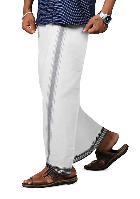 White Cotton Selection Of 3 Pure Cotton Dhotis For Men