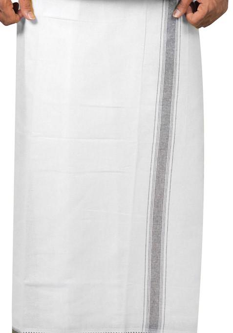 White Cotton Selection Of 3 Pure Cotton Dhotis For Men