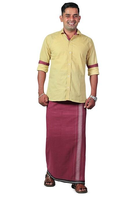 Maroon Cotton Selection Of 3 Kerala Style Thalapathi Pure Cotton Dhotis For Men