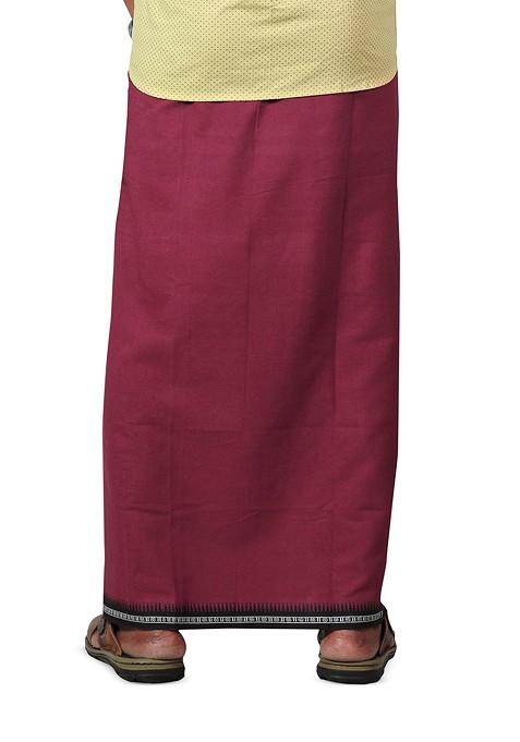 Maroon Cotton Selection Of 3 Kerala Style Thalapathi Pure Cotton Dhotis For Men