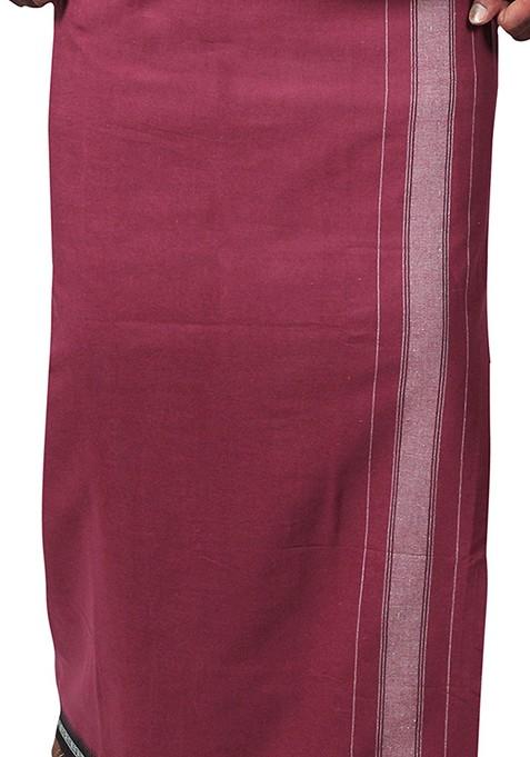 Maroon Cotton Selection Of 3 Kerala Style Thalapathi Pure Cotton Dhotis For Men