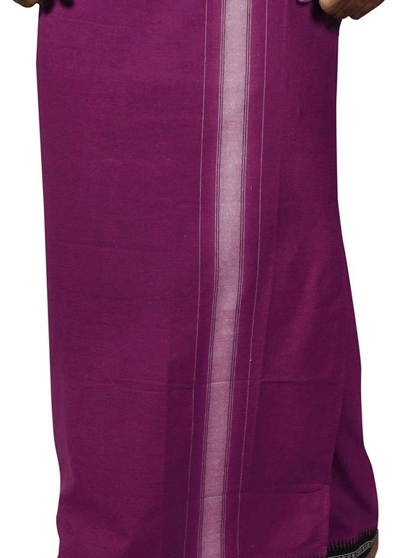 Violet Cotton Selection Of 3 Cotton Dhotis For Men - Indya