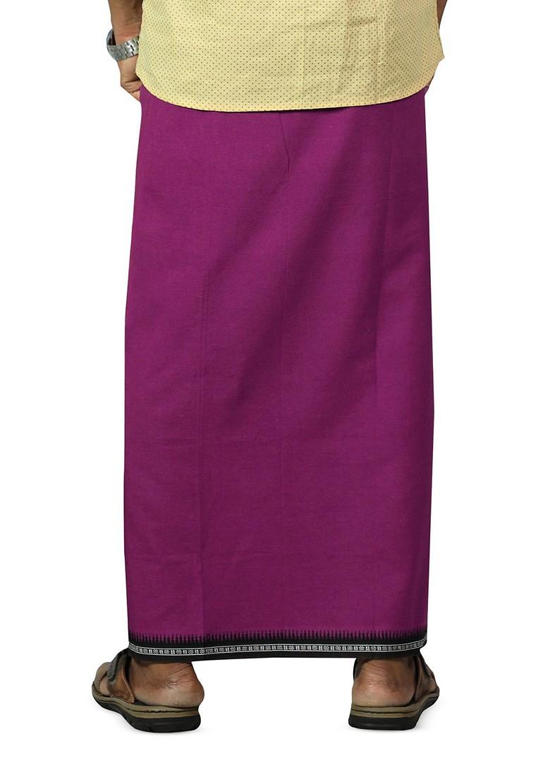 Violet Cotton Selection Of 3 Cotton Dhotis For Men - Indya