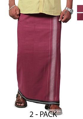 Maroon Cotton Selection Of 2 Pure Cotton Dhotis For Men