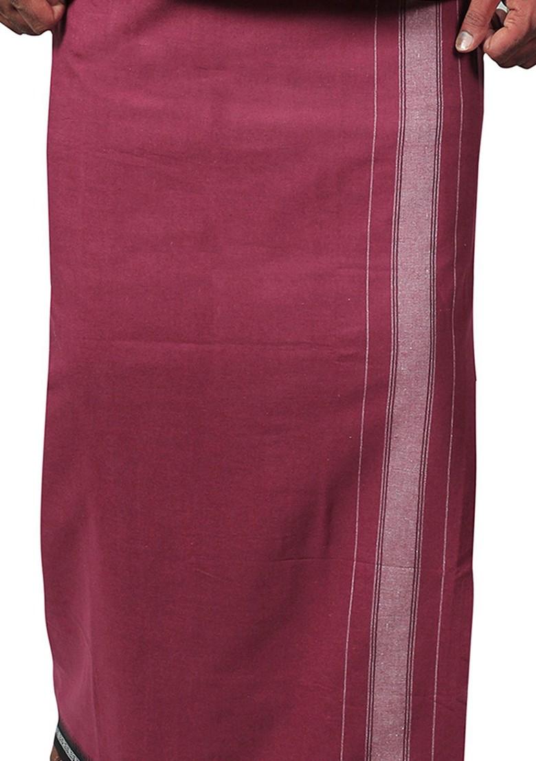 Maroon Cotton Selection Of 2 Pure Cotton Dhotis For Men - Indya