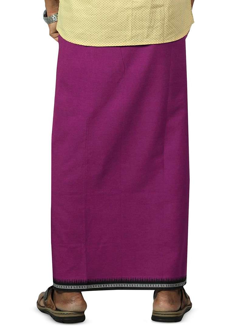 Violet Cotton Pack Of 2 Cotton Dhotis For Men - Indya