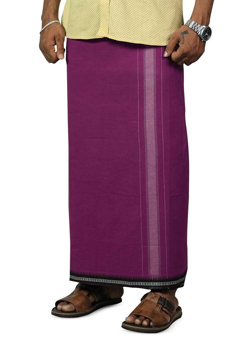 Violet Cotton Pack Of 2 Cotton Dhotis For Men - Indya