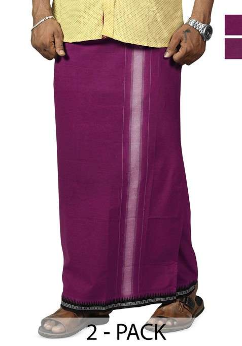 Violet Cotton Pack Of 2 Cotton Dhotis For Men