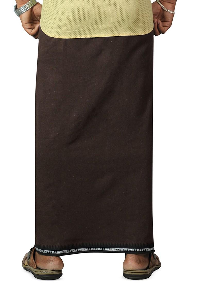 Coffee Brown Cotton Selection Of 3 Cotton Thalapathi Border Dhotis For Men - Indya
