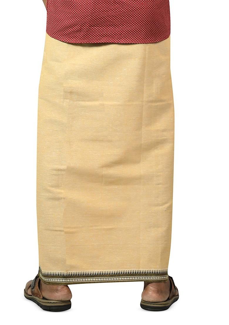 Beige Cotton Selection Of 3 Cotton Dhotis For Men