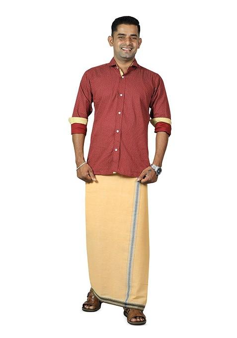 Beige Cotton Selection Of 3 Cotton Dhotis For Men