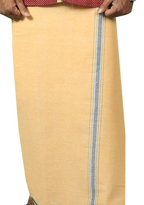 Beige Cotton Selection Of 3 Cotton Dhotis For Men