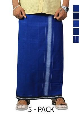 Blue Cotton Pack Of 5 Cotton Dhotis For Men