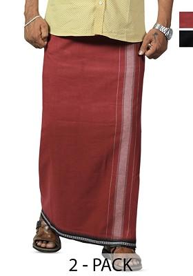 Black Cotton Pack Of 2 Solid Cotton Dhotis For Men