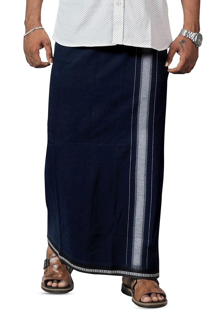 Red Cotton Pack Of 2 Cotton Dhotis For Men - Indya