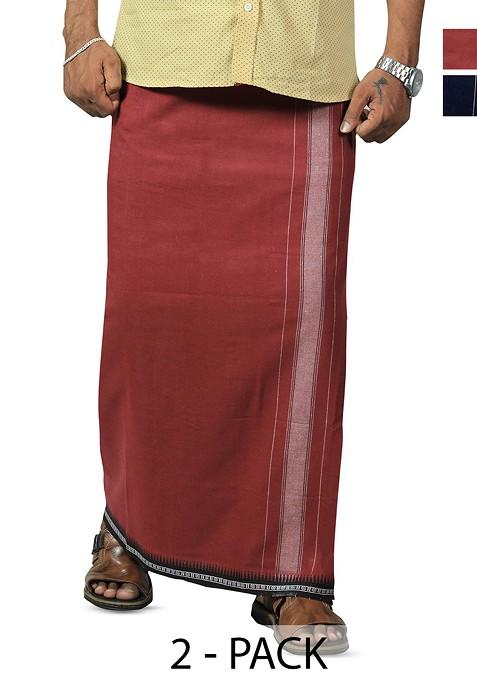 Red Cotton Pack Of 2 Cotton Dhotis For Men