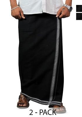 Black Cotton Pack Of 2 Kerala Style Thalapathi Border Pure Cotton Dhotis For Men
